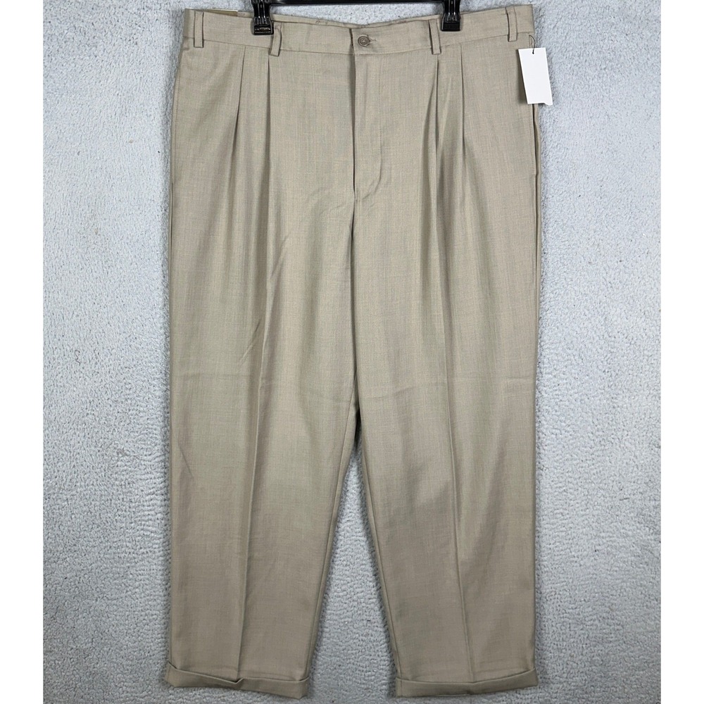 NEW Axist Pants Mens 40X30 Tan Beige Double Pleated Dress Cuffed Straight Leg